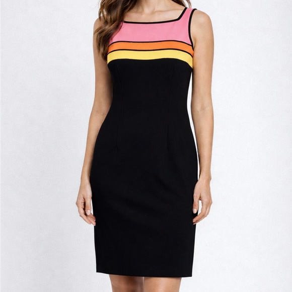 CDC Dresses & Skirts - New Vintage Sleeveless Short Black Dress Pink, Orange and Yellow Color Block 8